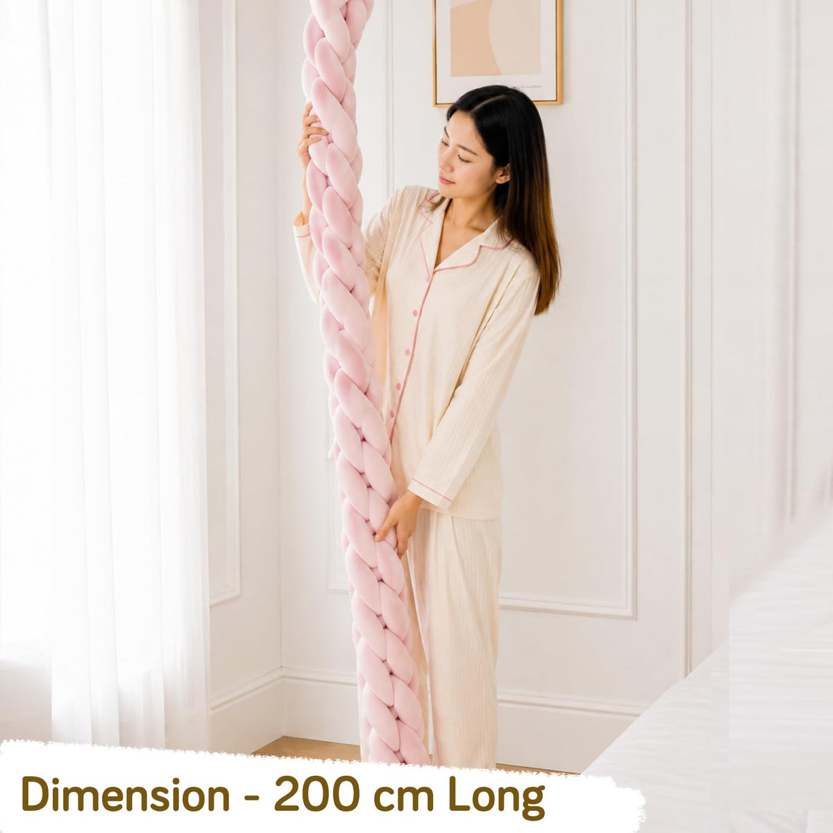 HOKIPO Braided Knot Chain Pillow for Sofa & Bed, 200 cm, Pink