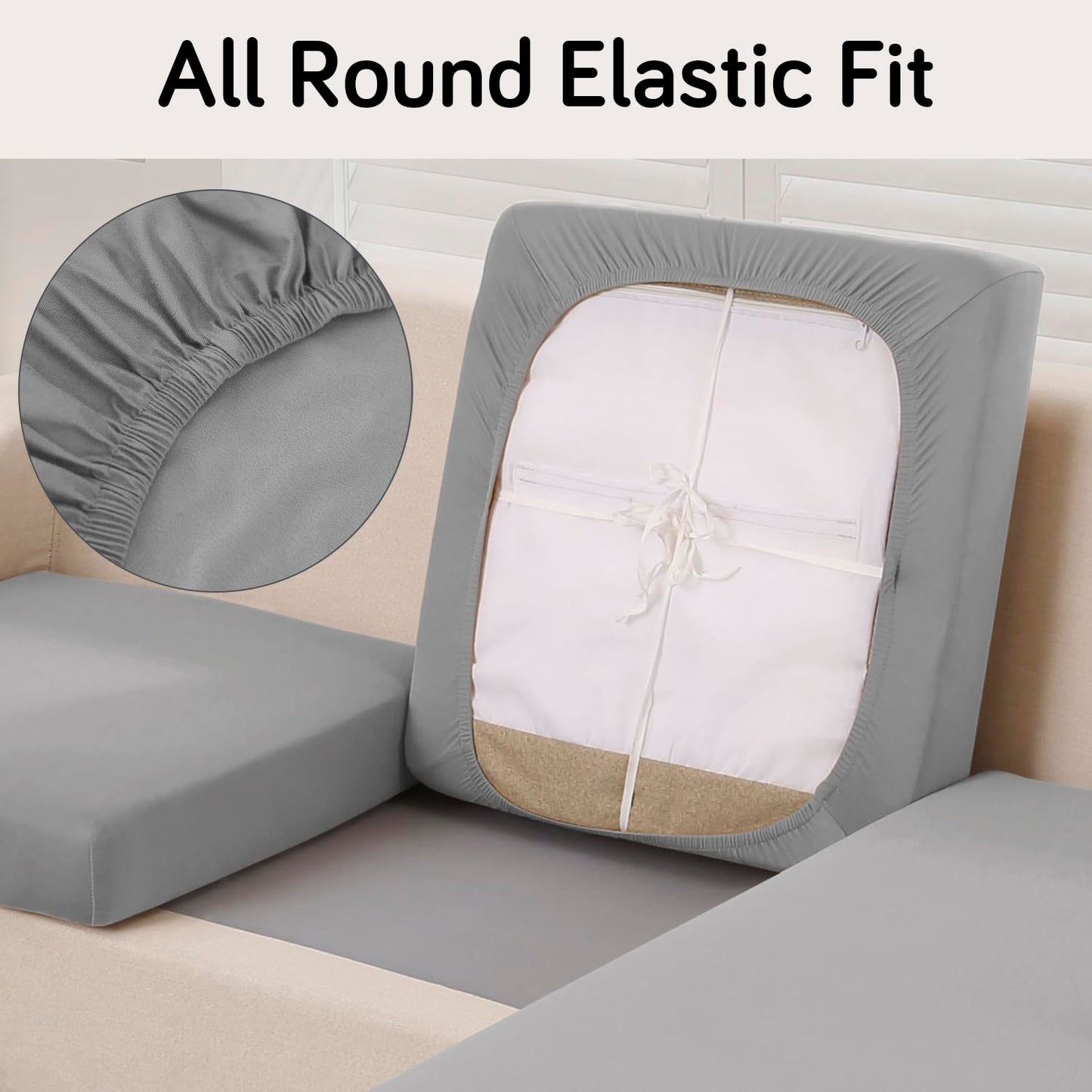 100% Waterproof Stretchable Seat Couch Cushion Cover for 1/2/3 Seater, Light Grey