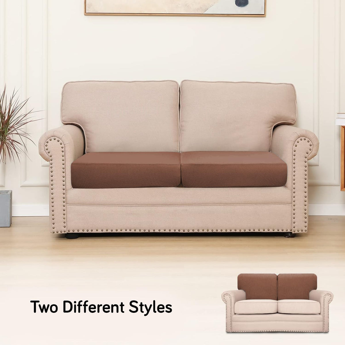 Stretchable Thick Jacquard Textured Seat Cushion Cover for 1/2/3 Seaters / Pieces for Sofa, Brown