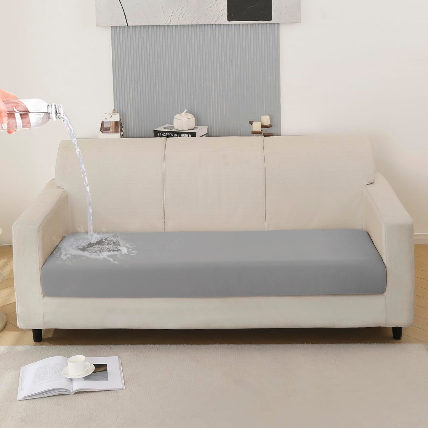 100% Waterproof Stretchable Seat Couch Cushion Cover for 1/2/3 Seater, Light Grey