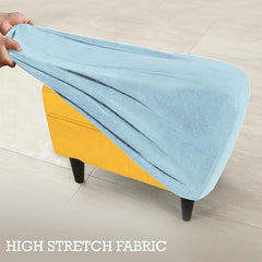 Premium 210 GSM Velvet Stretchable Ottoman Foot Rest Stool Cover, Sky Blue