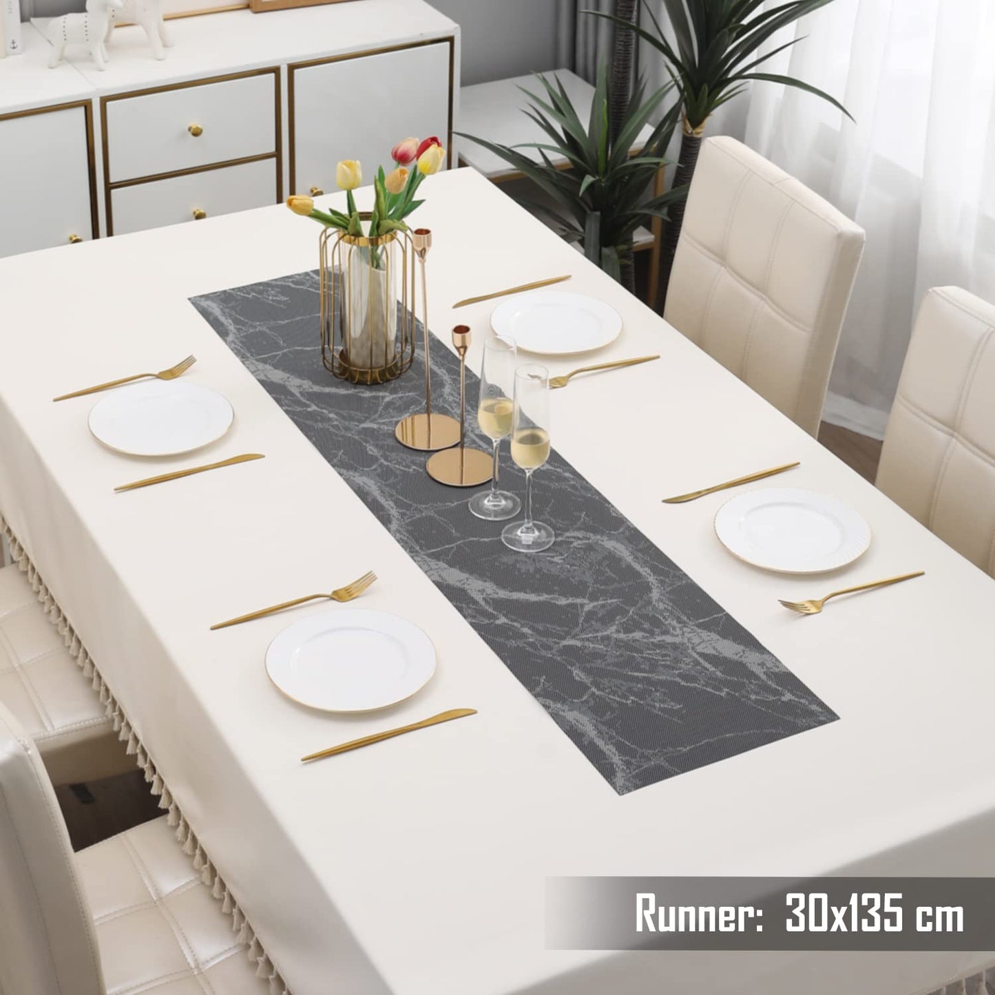 PVC Table Runner, Abstract Black