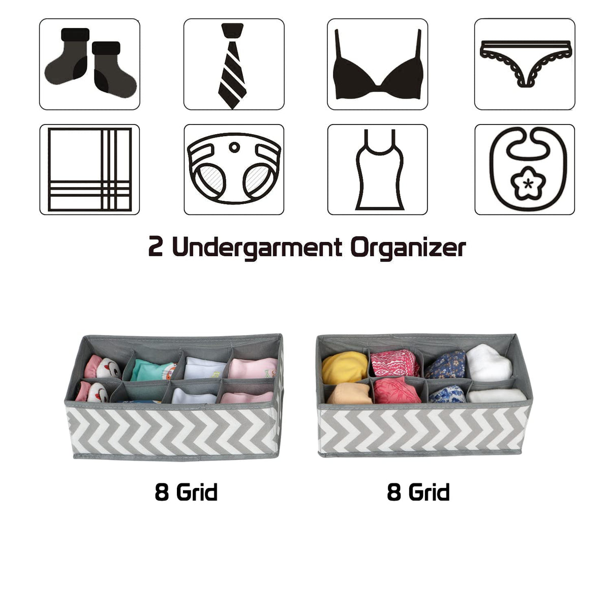 Non-Woven Fabric Undergarment Organizer Storage Box For Drawers Bra Panty Socks Tie Lingerie Organizer For Wardrobe, 8 Grid*2), Drawer Organizers, Blue-Green