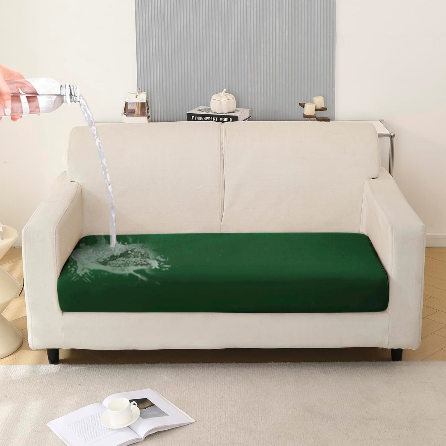 100% Waterproof Stretchable Seat Couch Cushion Cover for 1/2/3 Seater, Green