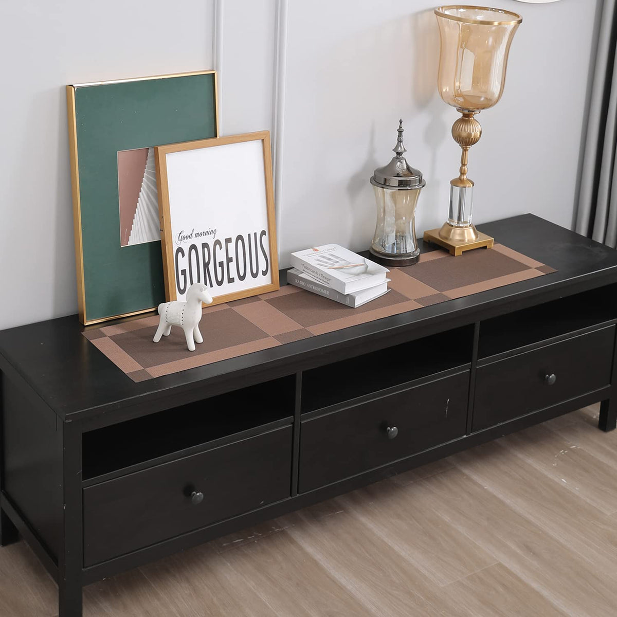 Buy Brown Colour PVC Side Tables Runner | HOKIPO