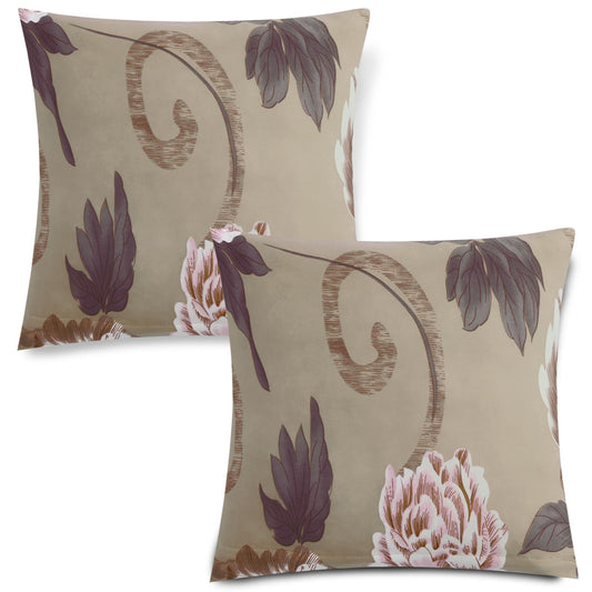 HOKIPO Stretchable Pack of 2 Cushion Cover 16x16, Buff Brown Geum
