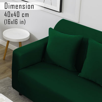 HOKIPO Stretchable Pack of 2 Plain Cushion Cover 16x16  inch, Bottle Green