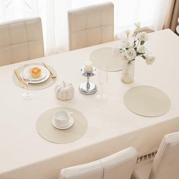 Premium Faux Leather Dining Table Round Mats, Cream