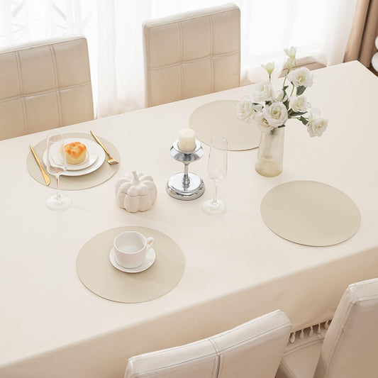 Premium Faux Leather Dining Table Round Mats, Cream
