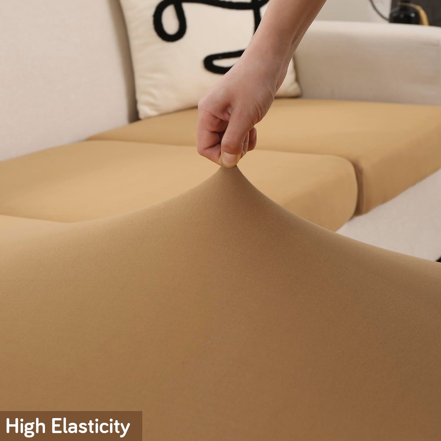 100% Waterproof Stretchable Seat Couch Cushion Cover for 1/2/3 Seater, Camel