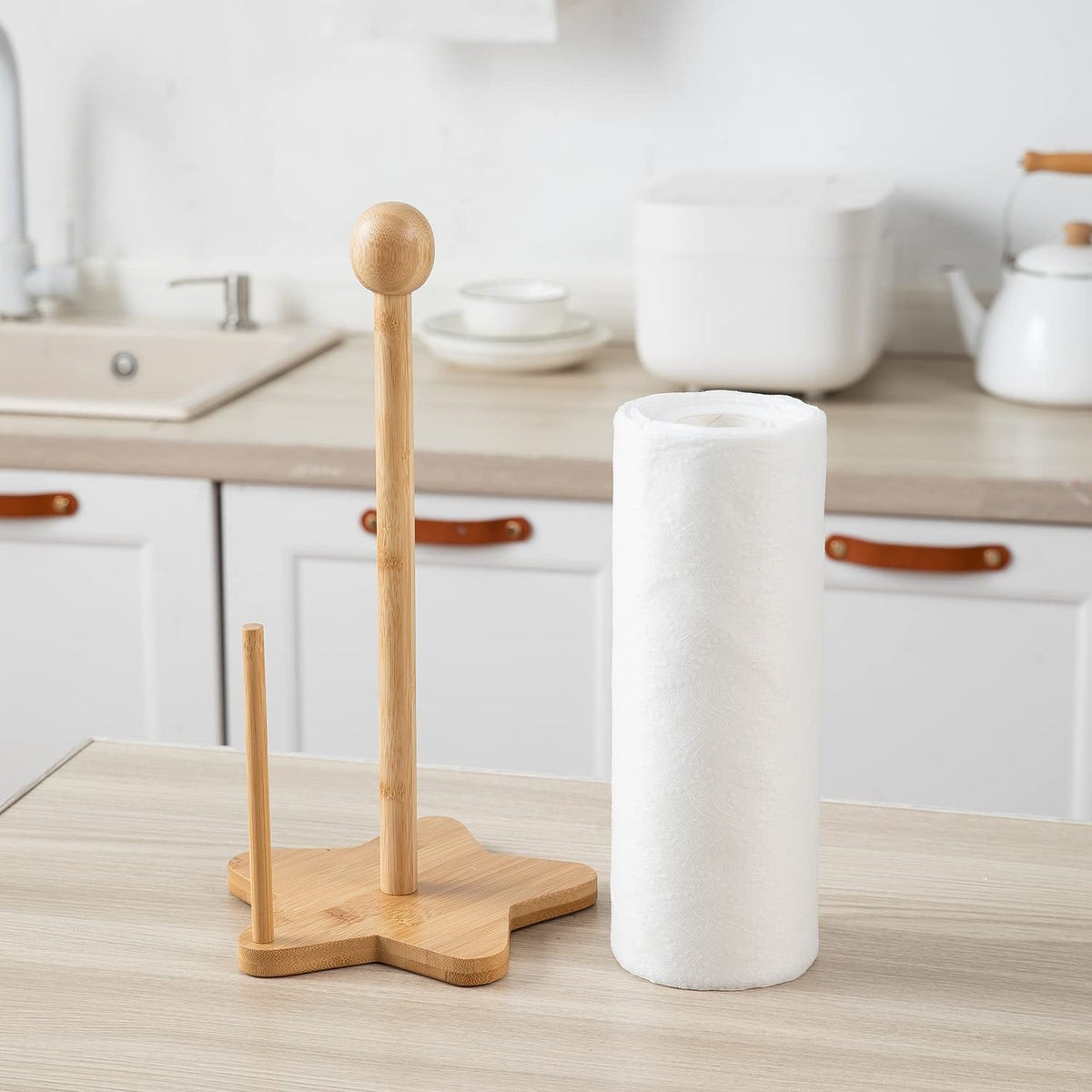 Bamboo Kitchen Tissue Roll Holder Paper Napkin Stand, 34x18x1.5 cm