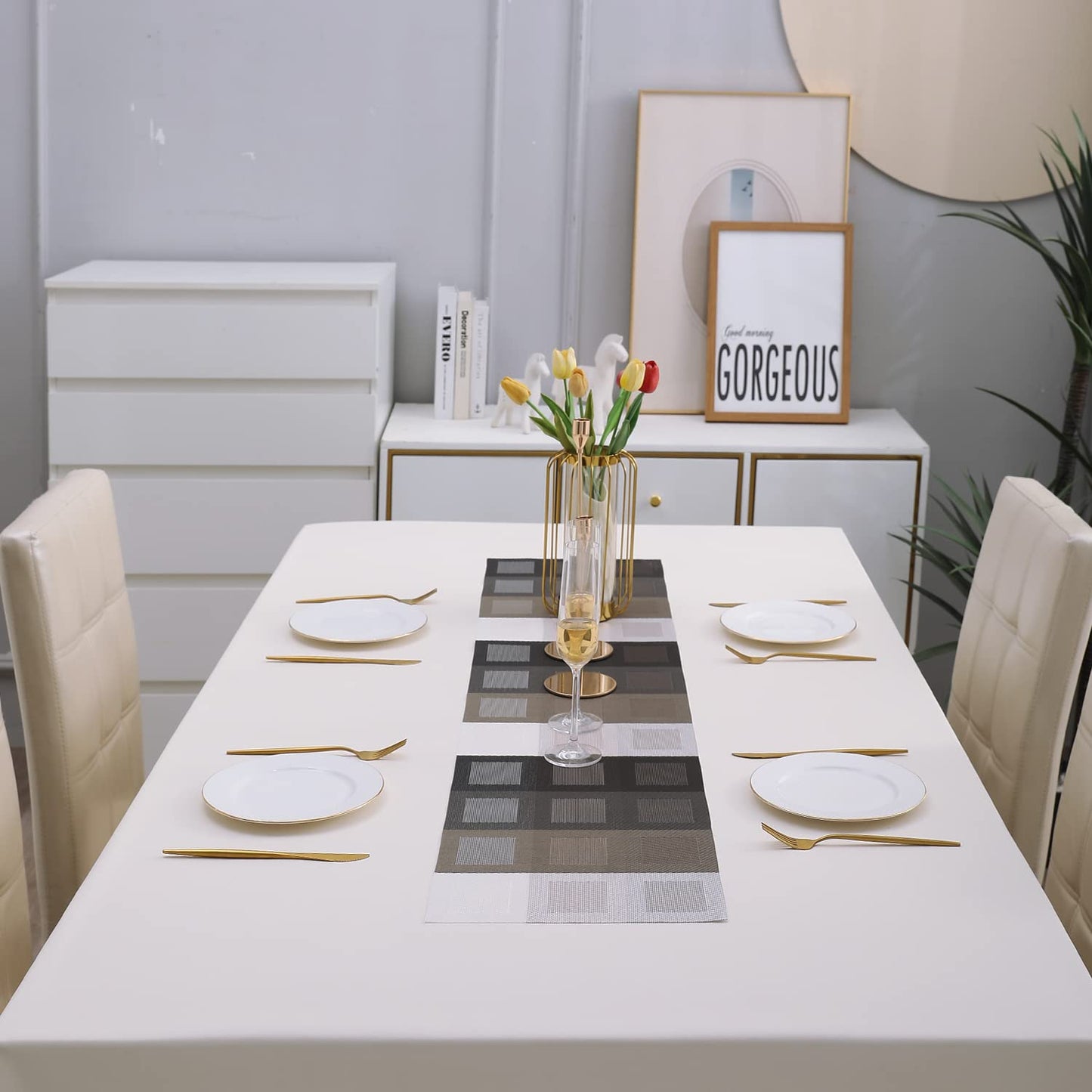 PVC Table Runner Dinner and Coffee Table, 30x135 cm, Gradient Brown