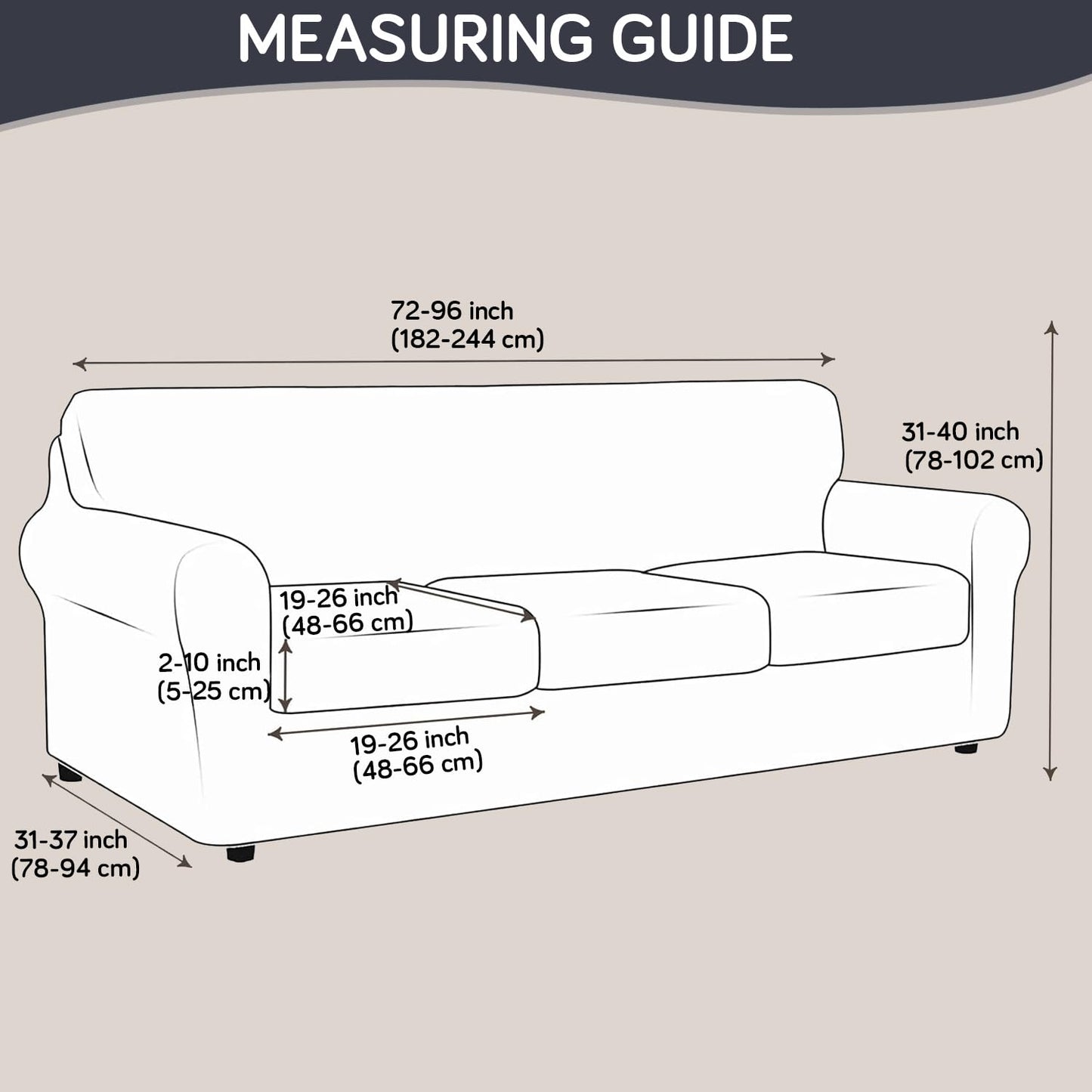 Printed Stretchable Sofa Slipcover with 1/2/3 Pc Separate Seat Cushion Cover for each 1/2/3 Seater, Intense Grey Splatter