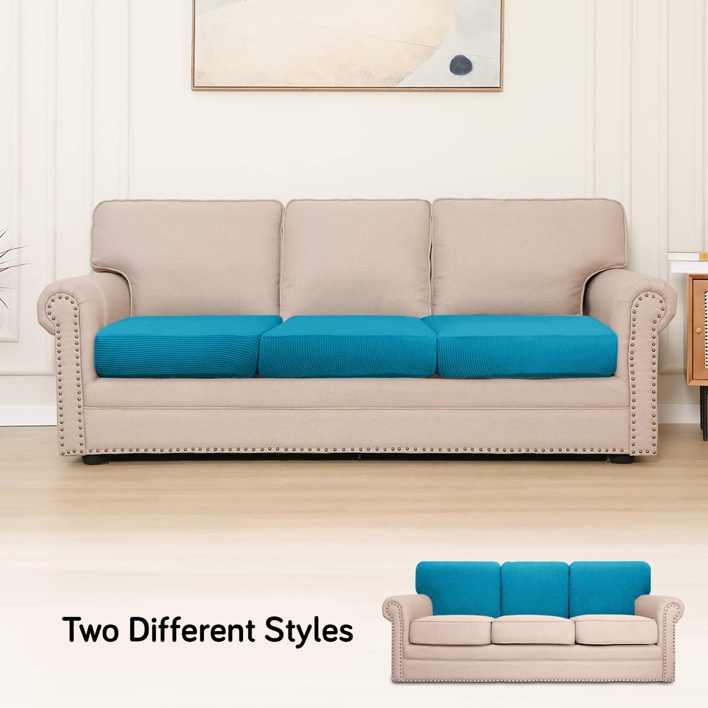 Stretchable Thick Jacquard Textured Seat Cushion Cover for 1/2/3 Seaters / Pieces for Sofa, Teal