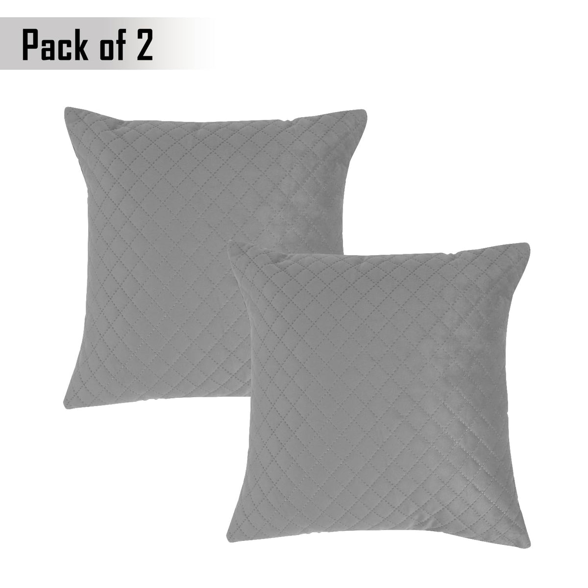 Buy Fossil Grey Colour Zippered Square Quilted Velvet Cushion Covers in set of 2