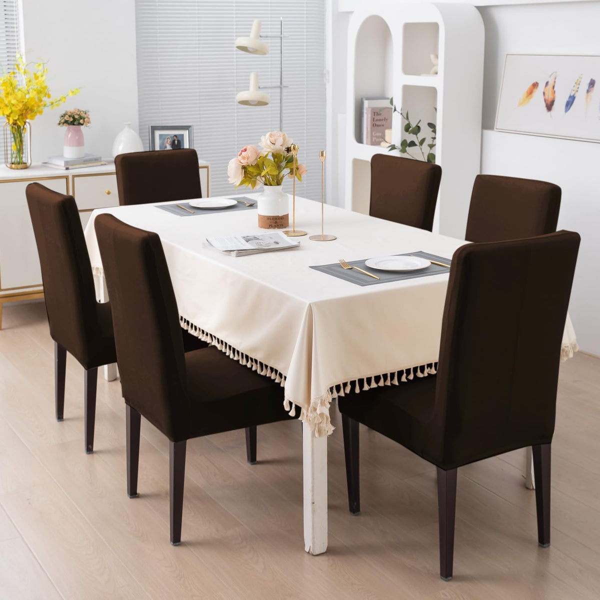 Elastic Stretchable Premium Velvet Dining Chair Cover, Brown