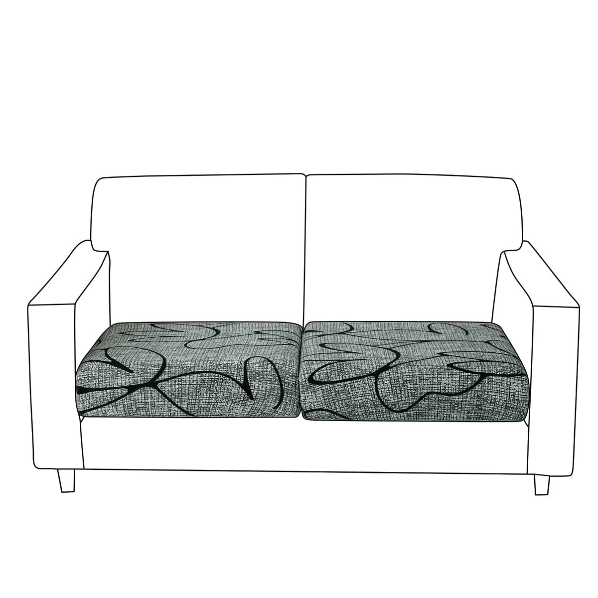 140 GSM Stretchable Printed Elastic Sofa Cushion Seat Cover for 1 /2 /3 Seaters / Pieces for Sofa, Intense Grey Abstract Floral