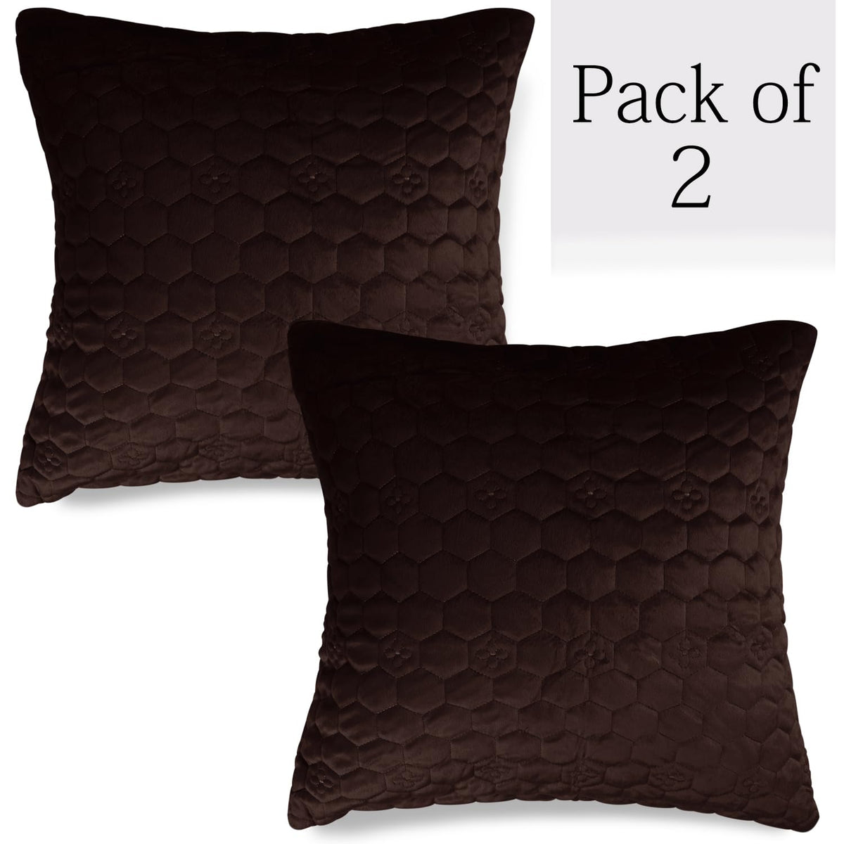Buy Coffee Brown Colour Premium Zippered Hexagonal Texture Velvet cushion covers in set of 2