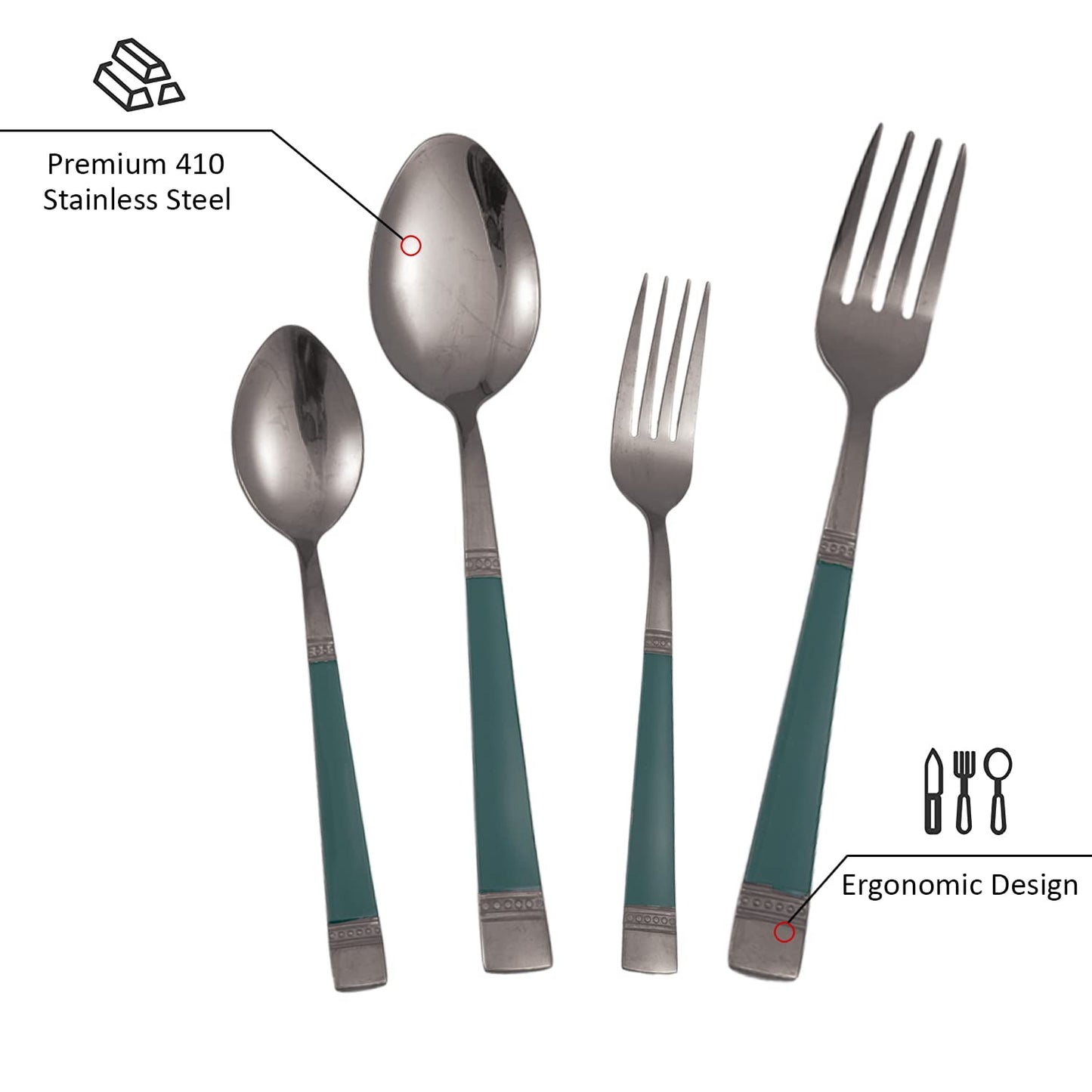 Cutlery Set of 18 / 24 Pcs Stainless Steel Flatware Set, Mirror Finish - Black