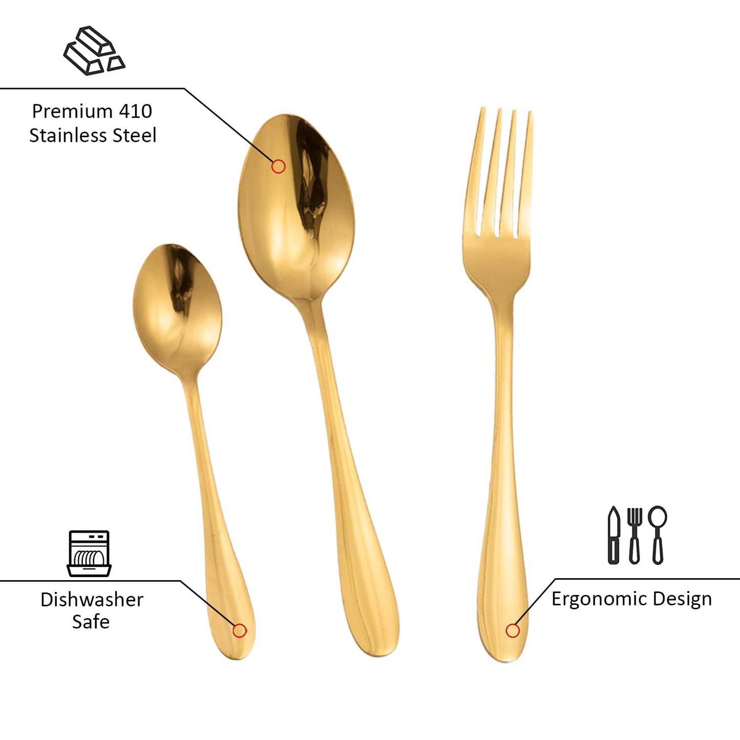 Gold Cutlery Set of 18 / 24 Pcs Stainless Steel Flatware Set, Mirror Finish with Gift Box