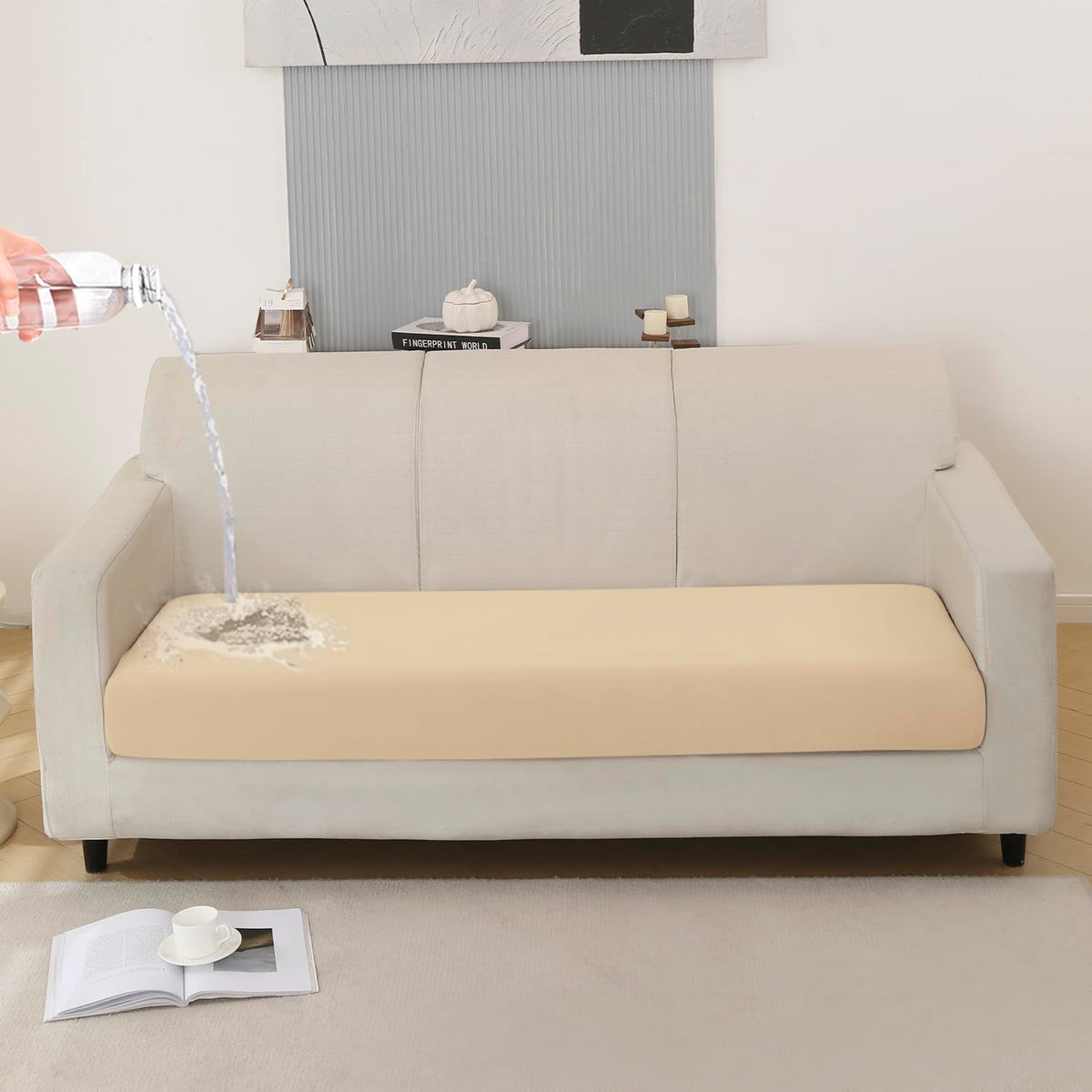 100% Waterproof Stretchable Seat Couch Cushion Cover for 1/2/3 Seater, Beige
