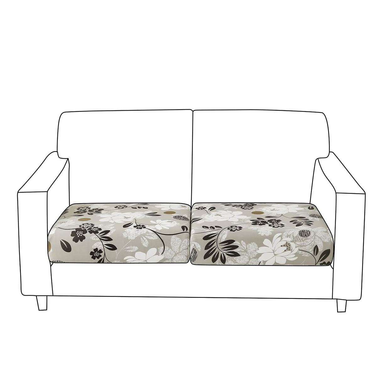 140 GSM Stretchable Printed Elastic Sofa Cushion Seat Cover for 1 /2 /3 Seaters / Pieces for Sofa, Feather Brown Floral