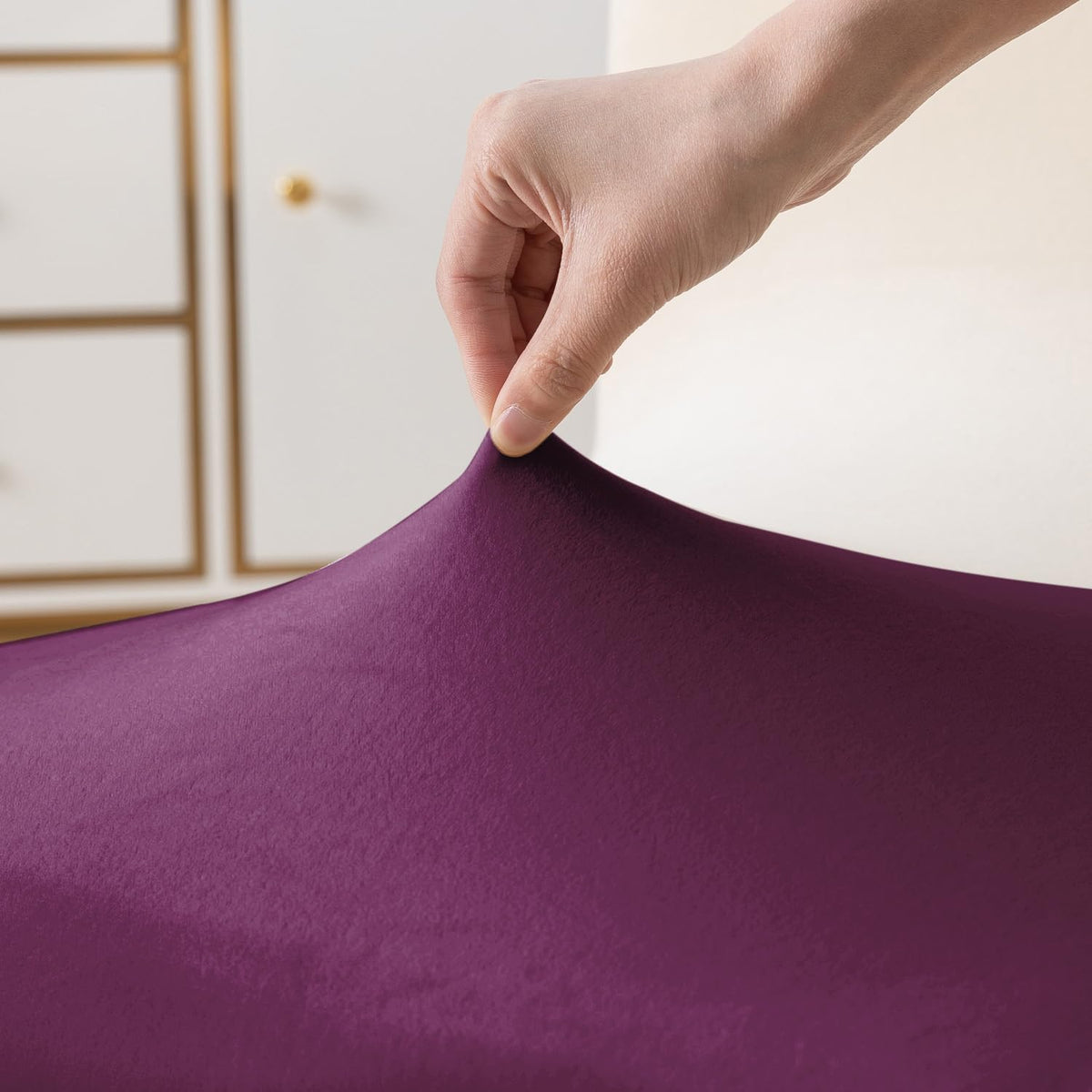 Elastic Stretchable Premium Velvet Dining Chair Cover, Purple