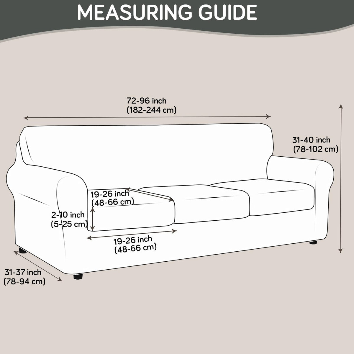 Printed Stretchable Sofa Slipcover with 1/2/3 Pc Separate Seat Cushion Cover for each 1/2/3 Seater, Grey Misty Branches