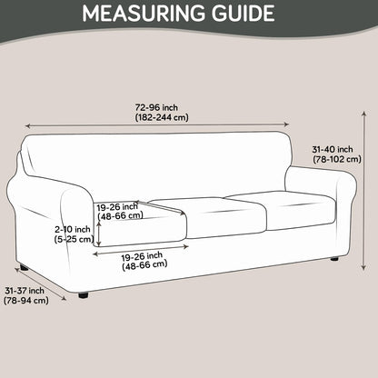 Printed Stretchable Sofa Slipcover with 1/2/3 Pc Separate Seat Cushion Cover for each 1/2/3 Seater, Grey Misty Branches