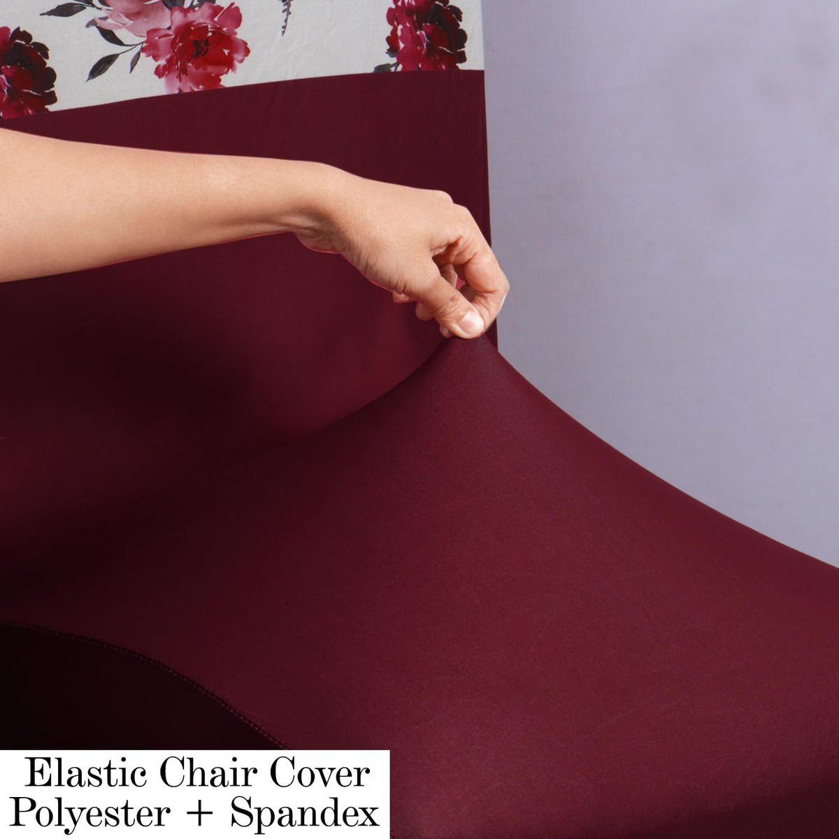 Polyester Dining Chair Covers Set of 4/6 with Matching Tablecloth, Floral Wine