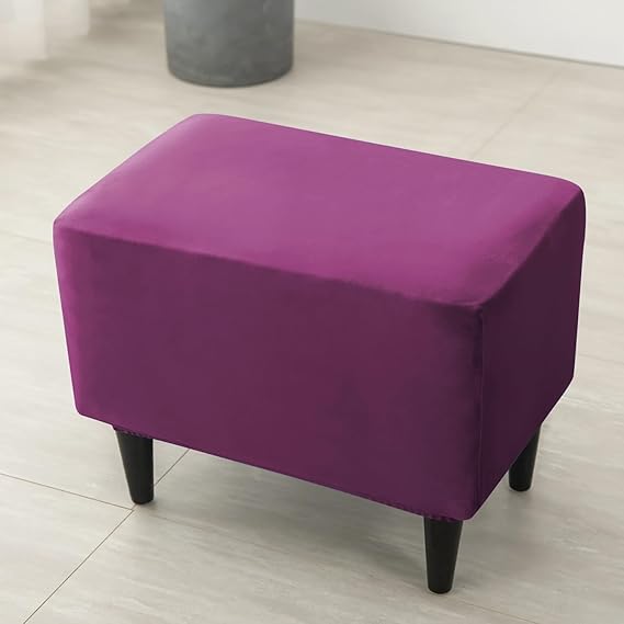 Premium 210 GSM Velvet Stretchable Ottoman Foot Rest Stool Cover, Purple