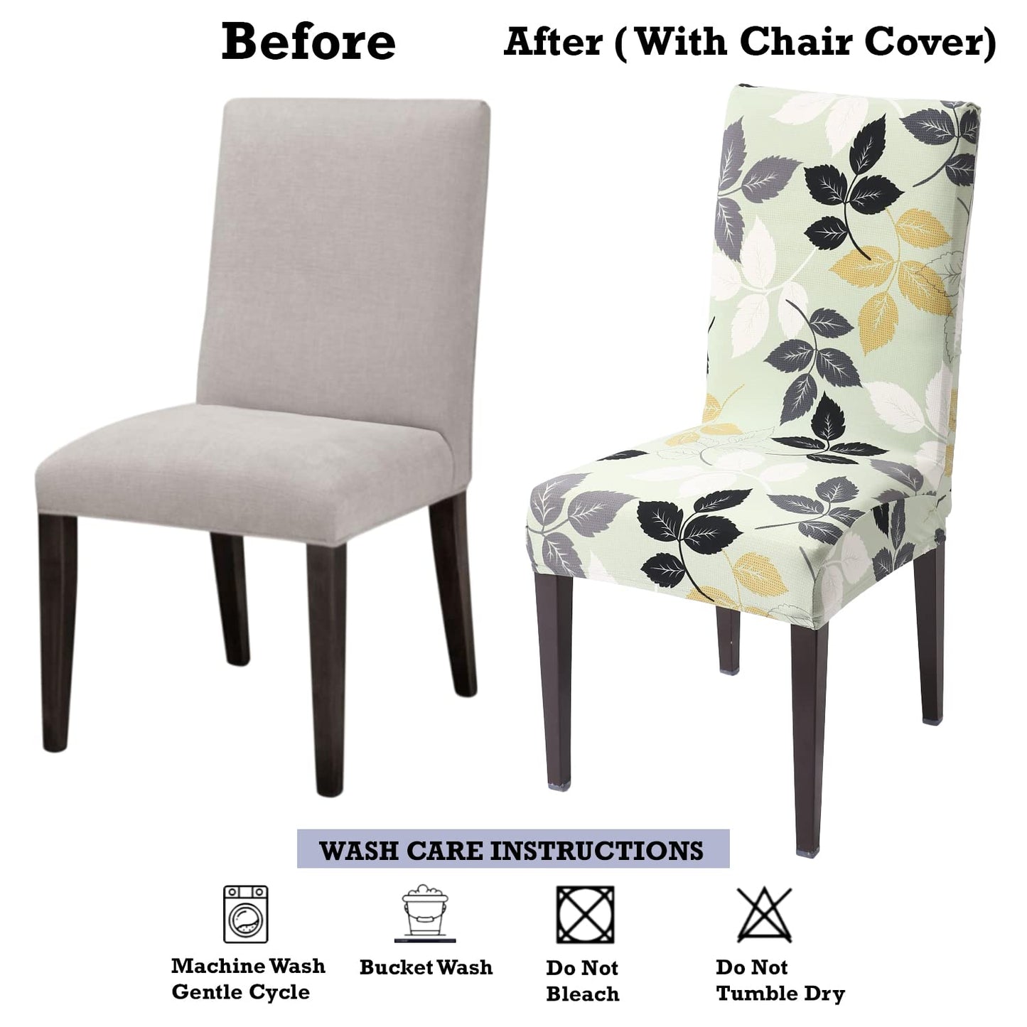 Elastic Stretchable Dining Chair Cover, Green Hibiscus Leaves