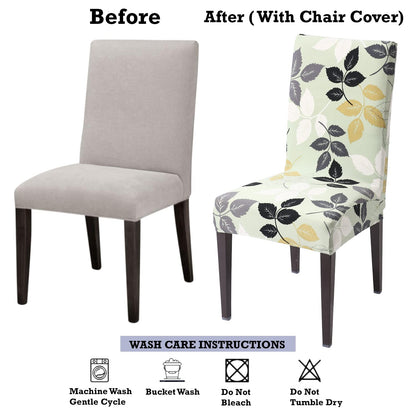 Elastic Stretchable Dining Chair Cover, Green Hibiscus Leaves