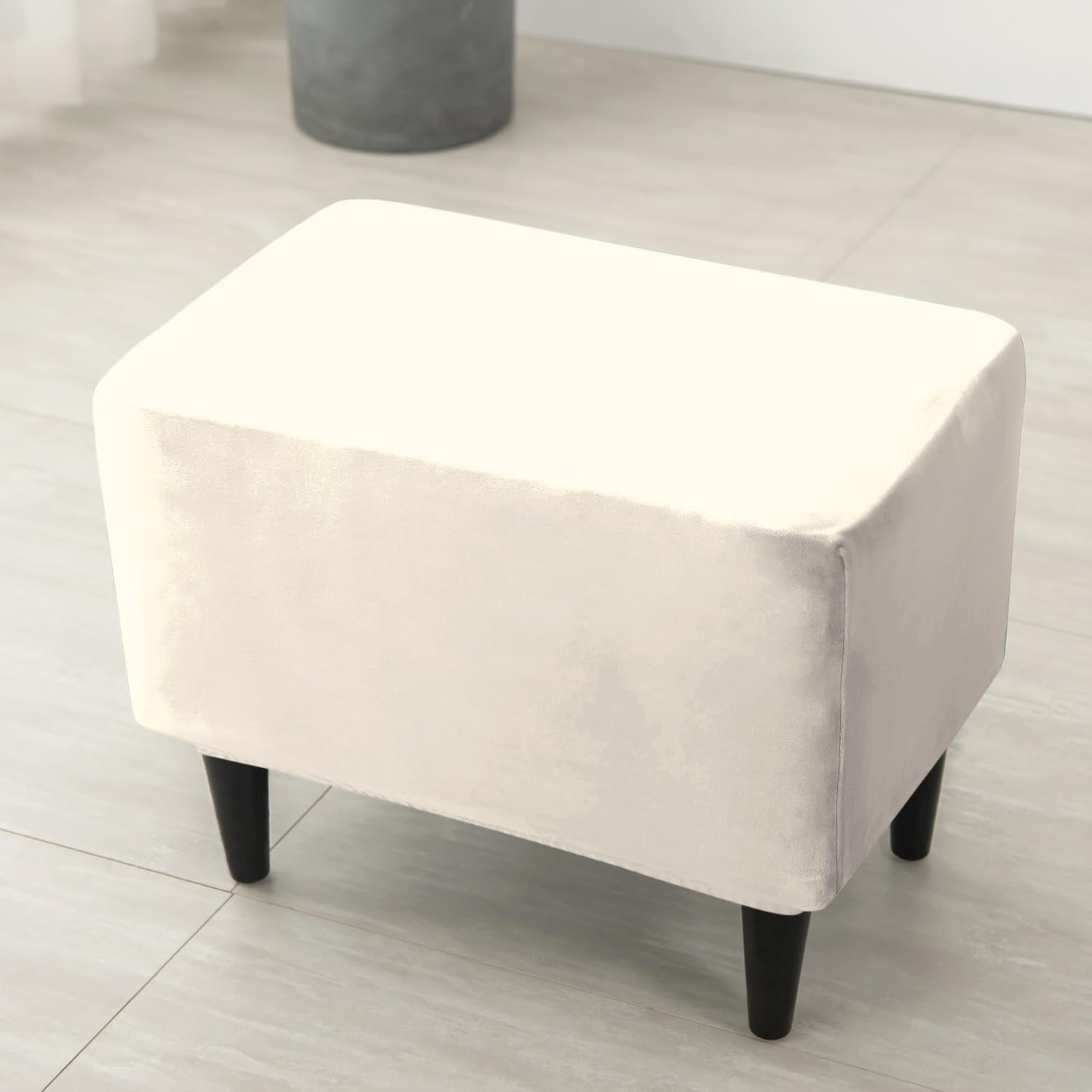 Premium 210 GSM Velvet Stretchable Ottoman Foot Rest Stool Cover, Beige