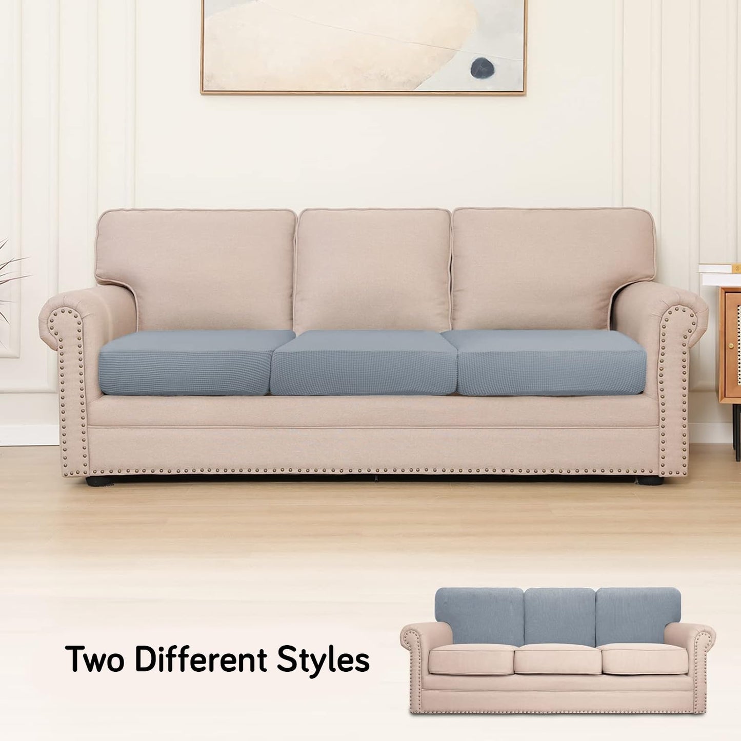 Stretchable Thick Jacquard Textured Seat Cushion Cover for 1/2/3 Seaters / Pieces for Sofa, Light grey