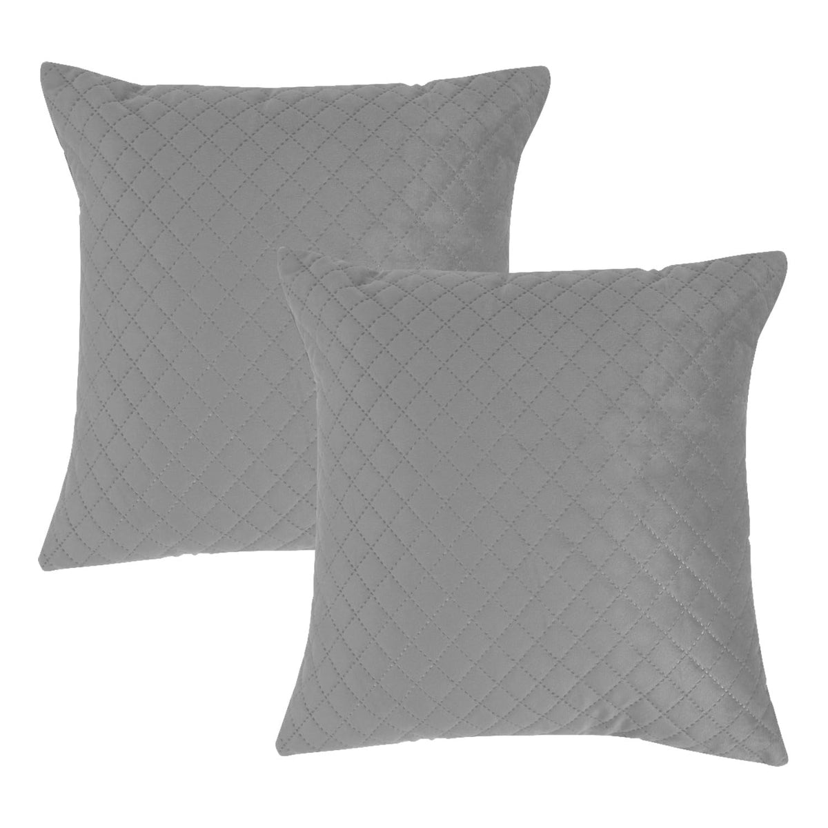 Buy Fossil Grey Colour Quilted Velvet Cushion Covers in set of 2