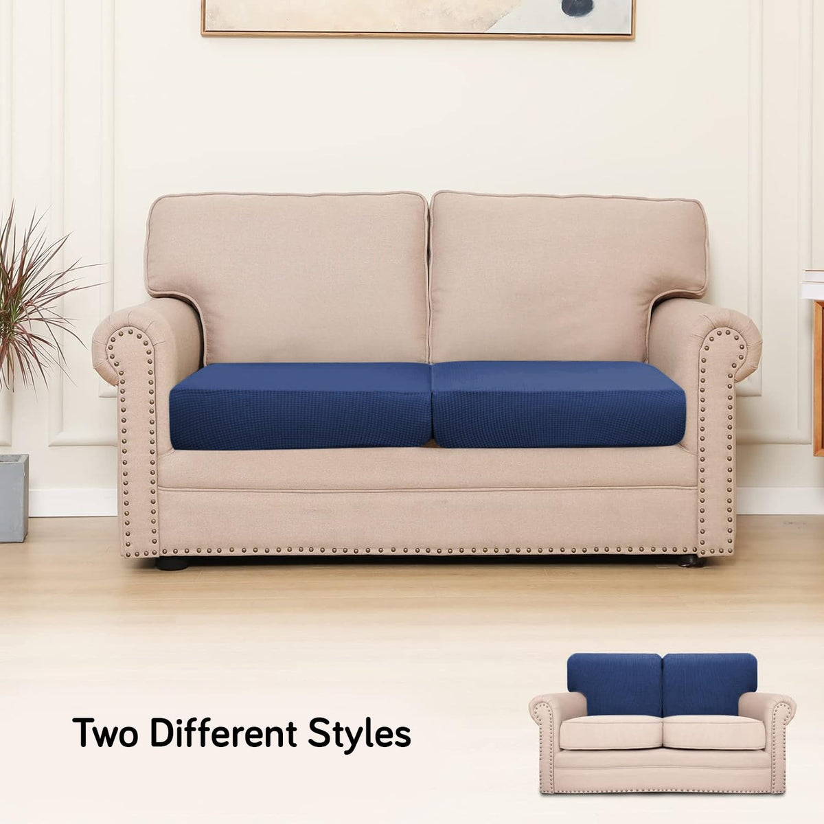 Stretchable Thick Jacquard Textured Seat Cushion Cover for 1/2/3 Seaters / Pieces for Sofa, Navy Blue