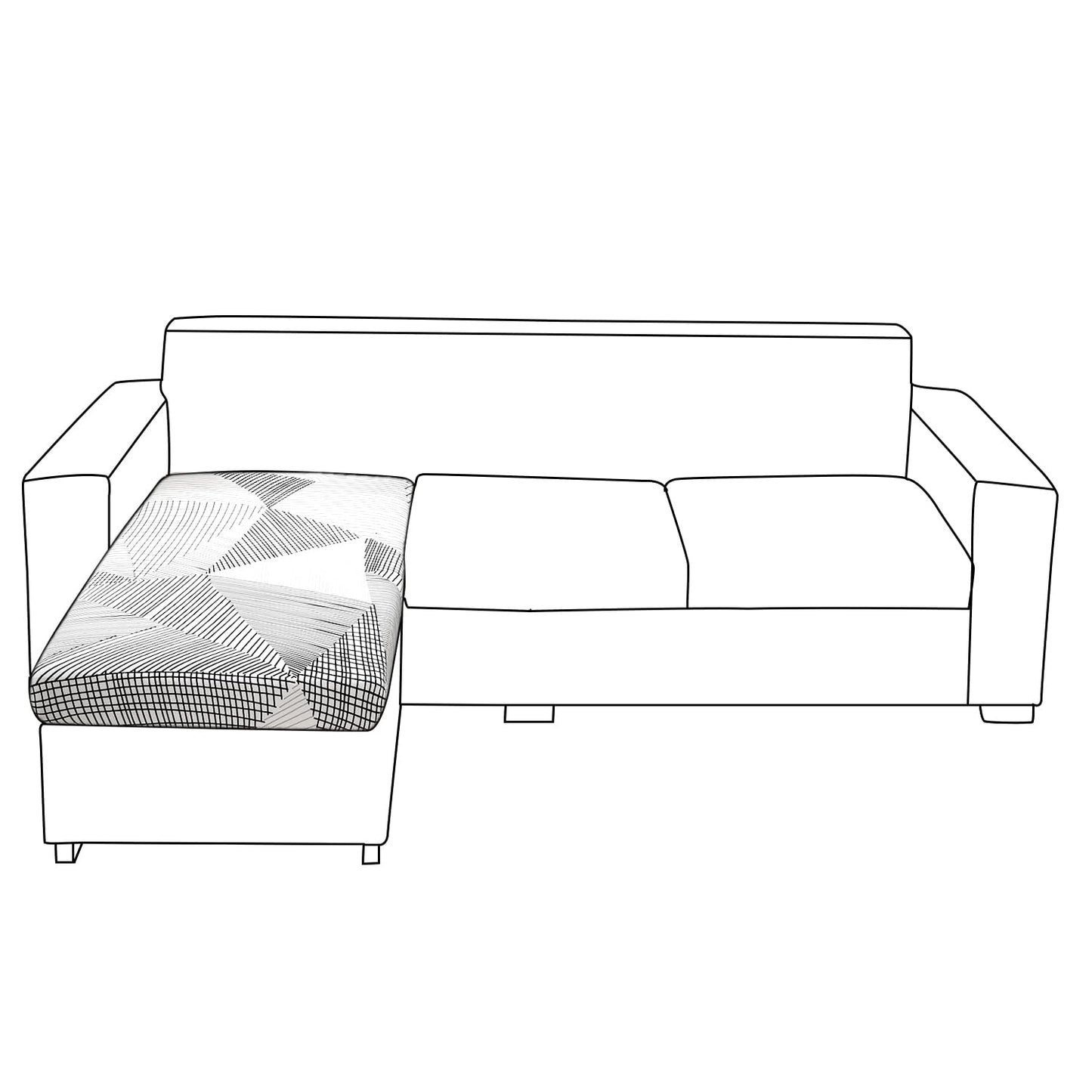 140 GSM Stretchable Printed Elastic Sofa Cushion Seat Cover for 1 /2 /3 Seaters / Pieces for Sofa, Snow White Black Geometry