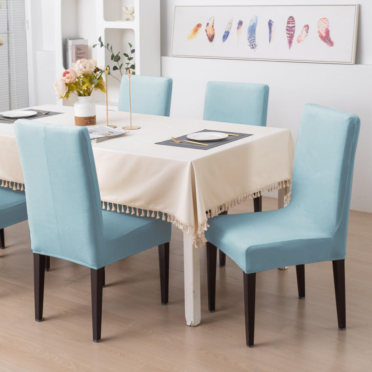 Elastic Stretchable Premium Velvet Dining Chair Cover, Sky Blue