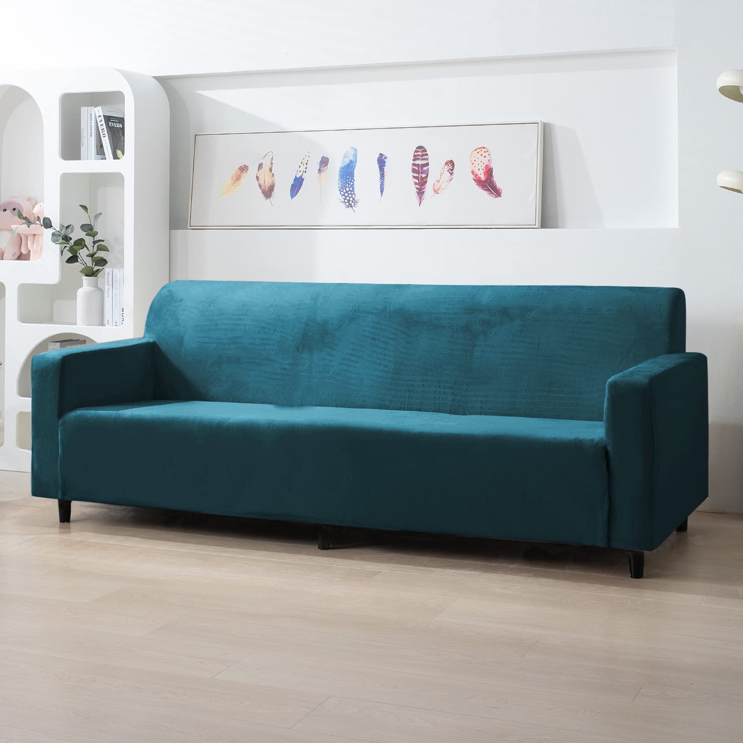 Peacock Blue 4 seater elastic velvet sofa cover