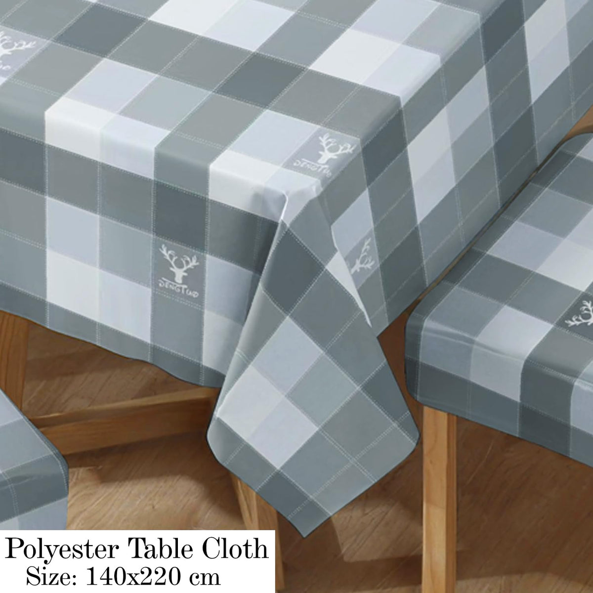 Polyester Dining Chair Covers Set of 4/6 with Matching Tablecloth, Checks Grey