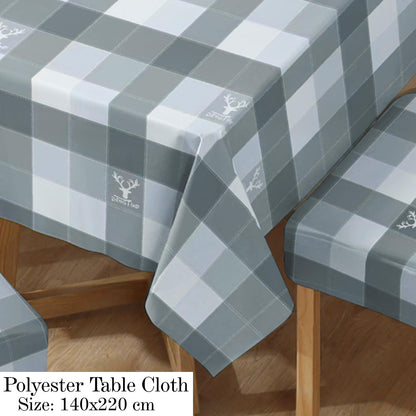 Polyester Dining Chair Covers Set of 4/6 with Matching Tablecloth, Checks Grey
