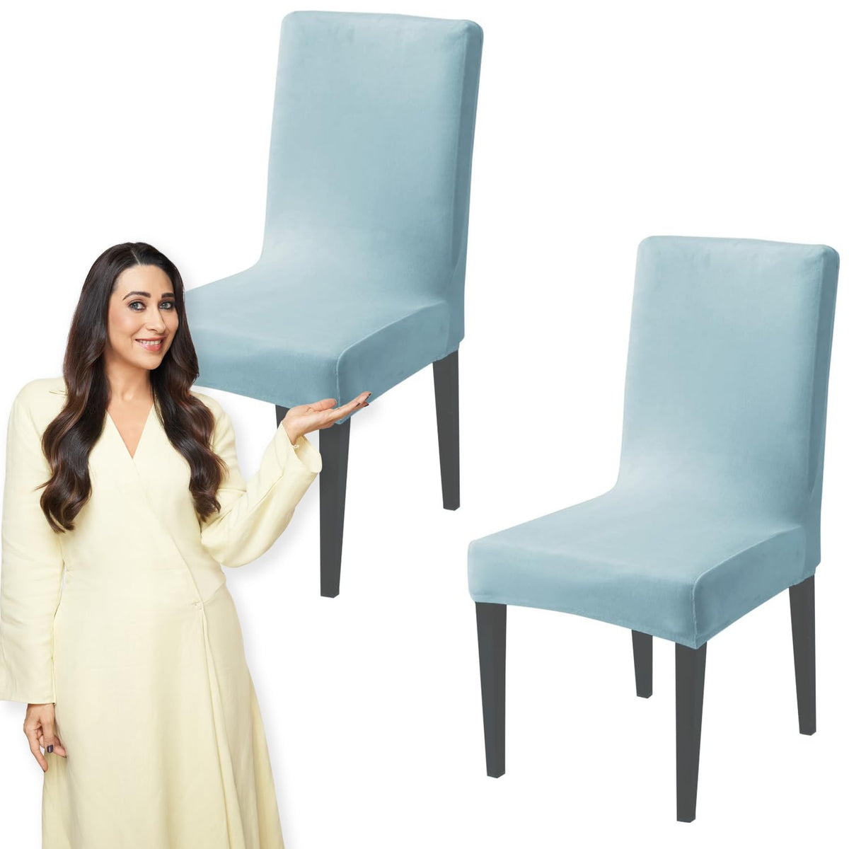 Elastic Stretchable Premium Velvet Dining Chair Cover, Sky Blue