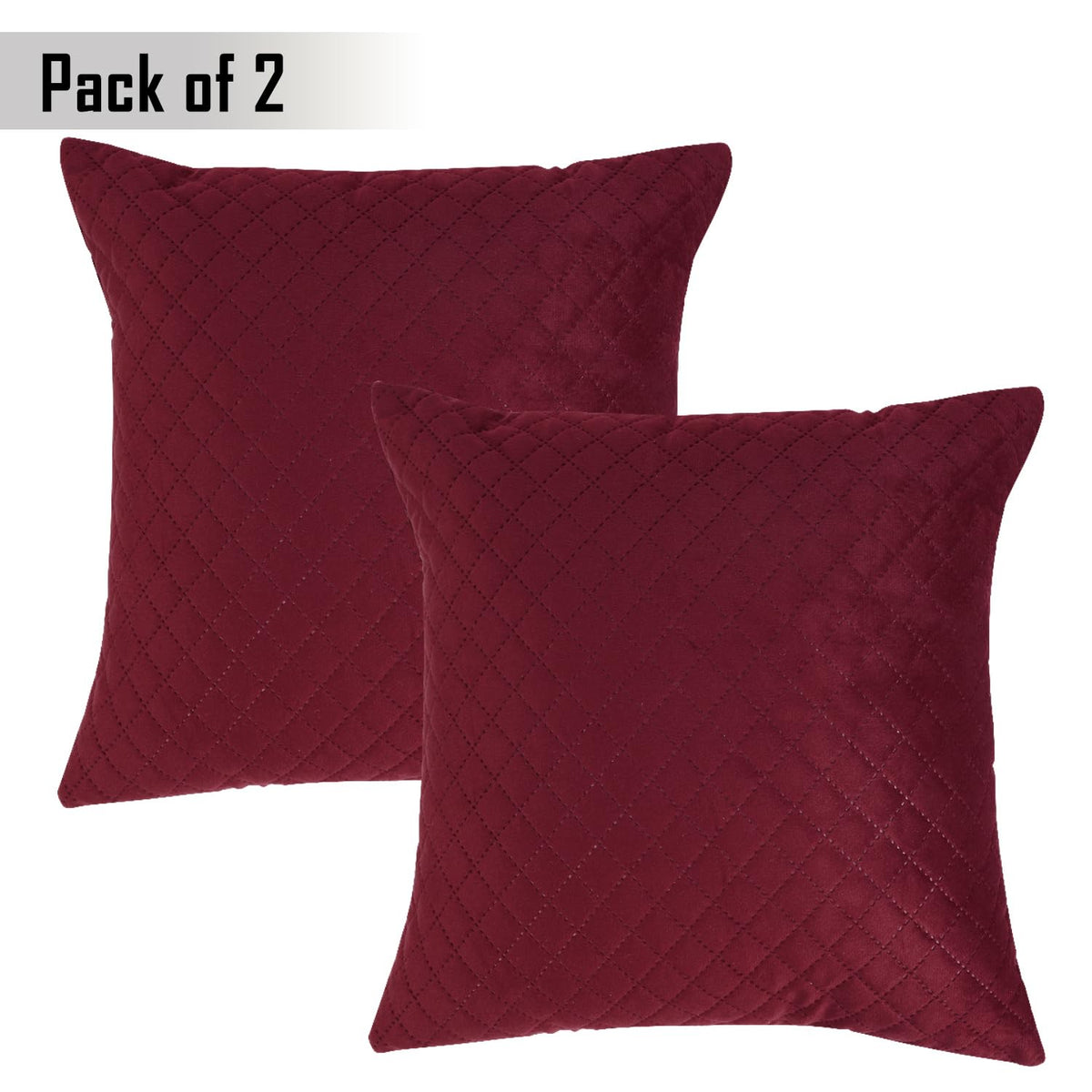 Buy Sangria Red Colour Quilted Velvet Cushion Covers in set of 2
