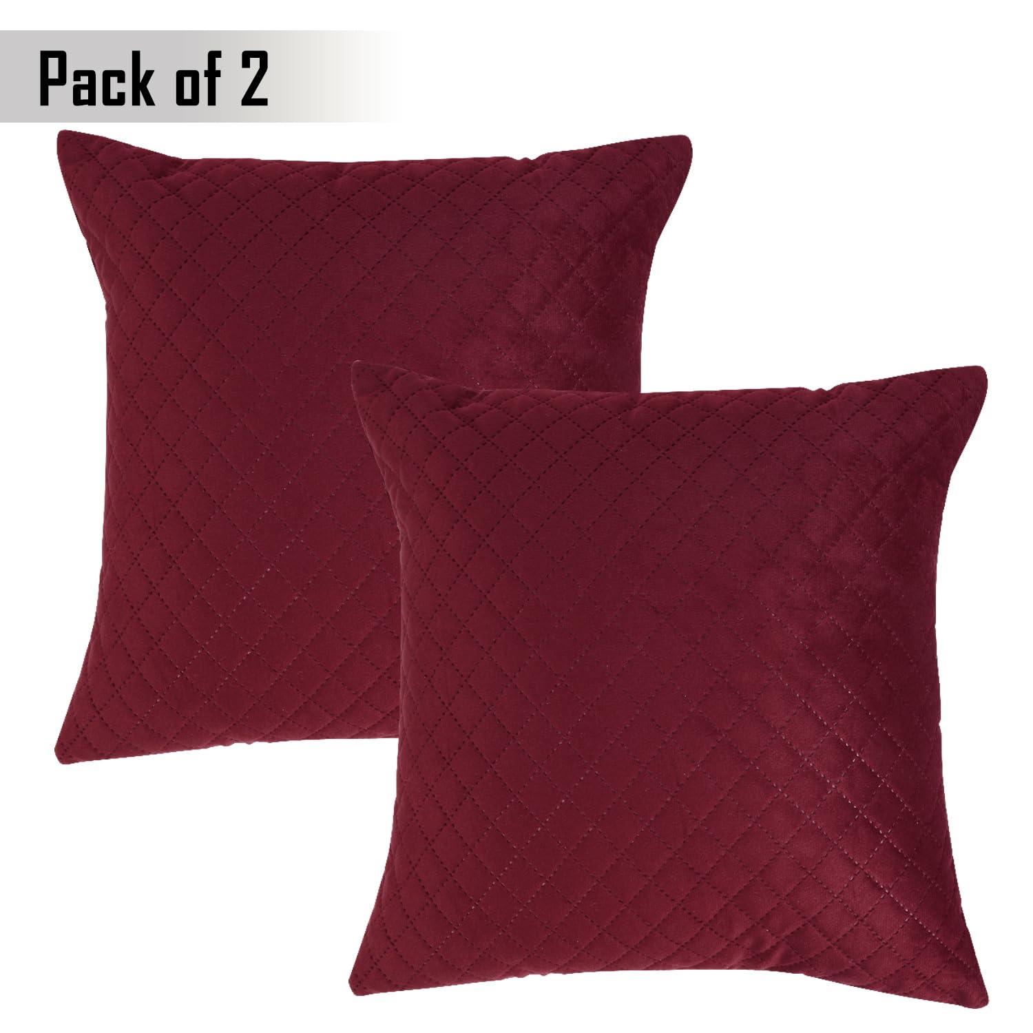 Buy Sangria Red Colour Quilted Velvet Cushion Covers in set of 2