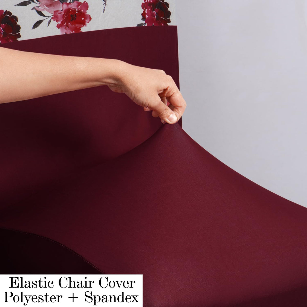 Polyester Dining Chair Covers Set of 4/6 with Matching Tablecloth, Floral Wine