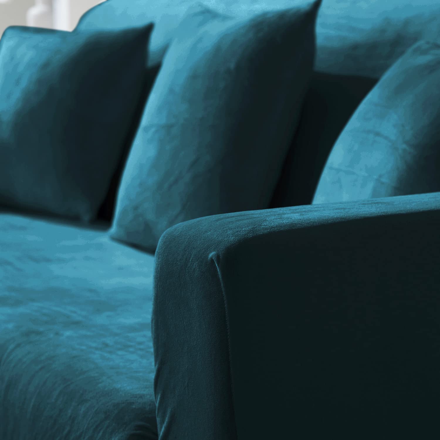 Peacock Blue velvet sofa ke cover