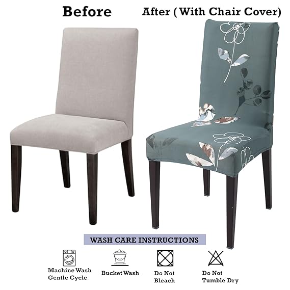 Dining chair before and after using Hokipo stretchable chair cover