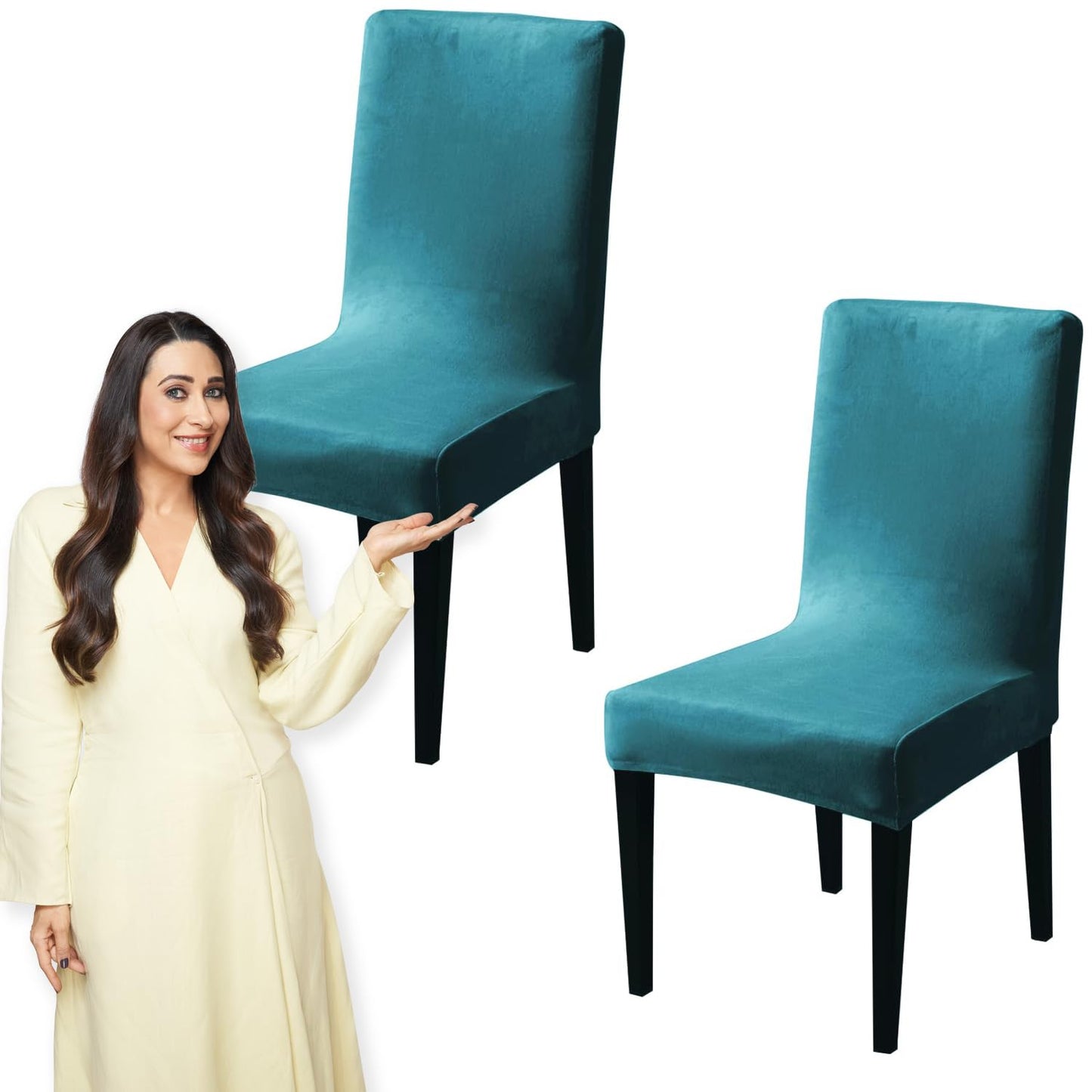 Elastic Stretchable Premium Velvet Dining Chair Cover, Turquoise