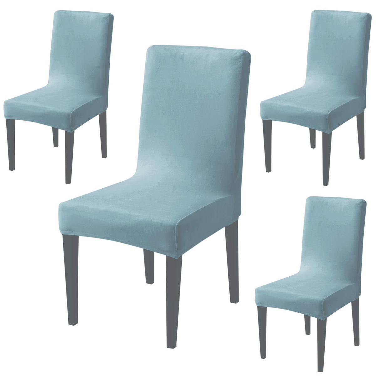 Elastic Stretchable Premium Velvet Dining Chair Cover, Sky Blue
